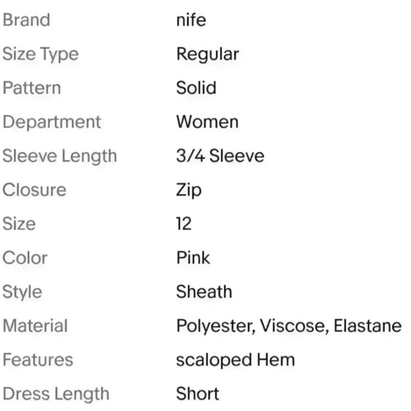 NEW NWT nife Intriguing dress with zip on the back, Pink, Size 12 - Picture 11 of 11